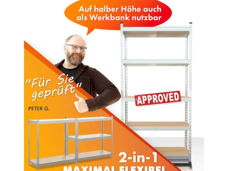 KARAT Schwerlastregal Rhino bis 1050 kg Pulverbeschichtet 180 x 90 x 45 cm Verzinkt