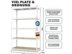 KARAT Schwerlastregal Weiß für Keller und Werkstatt Gesamtlast 875 kg 180 x 90 x 60 cm