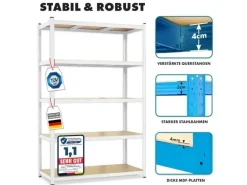 KARAT Schwerlastregal Weiß für Keller und Werkstatt Gesamtlast 875 kg 180 x 90 x 60 cm