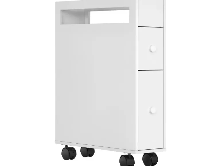 Kleankin Badezimmerschrank mit Rollen 2 Schubladen 16 x 49,5 x 66 cm