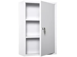 Kleankin Medizinschrank mit Schloss 3 Fächer Stahl Weiß 40 x 18 x 60 cm