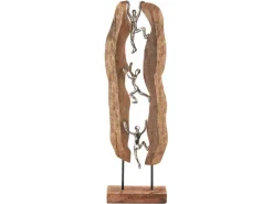 Kobolo Dekofigur Holzdeko Holzfigur CLIMB Holz Braun und Metall Silber