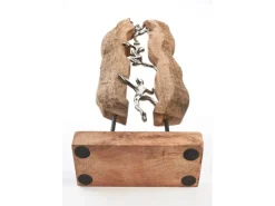 Kobolo Dekofigur Holzdeko Holzfigur CLIMB Holz Braun und Metall Silber