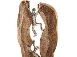 Kobolo Dekofigur Holzdeko Holzfigur CLIMB Holz Braun und Metall Silber