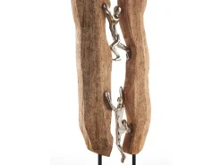 Kobolo Dekofigur Holzdeko Holzfigur CLIMB Holz Braun und Metall Silber