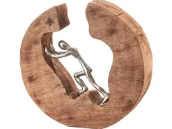Kobolo Dekofigur Holzdeko Holzfigur STRENGTH Holz Braun Metall Silber