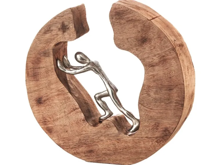 Kobolo Dekofigur Holzdeko Holzfigur STRENGTH Holz Braun Metall Silber