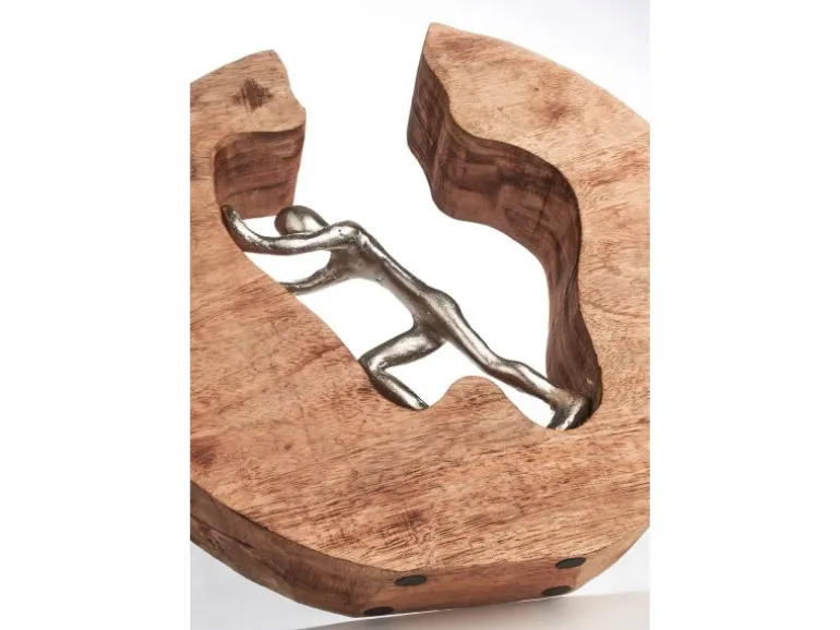 Kobolo Dekofigur Holzdeko Holzfigur STRENGTH Holz Braun Metall Silber