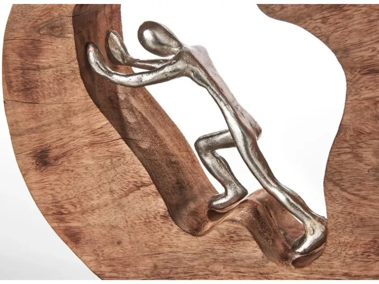 Kobolo Dekofigur Holzdeko Holzfigur STRENGTH Holz Braun Metall Silber