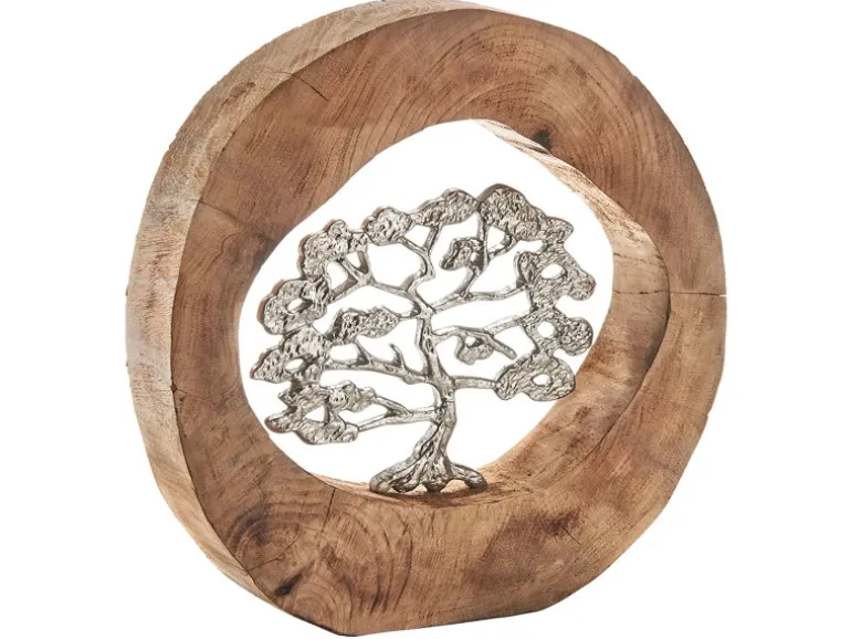 Kobolo Dekofigur Holzdeko Holzfigur VITALITY Holz Metall Silber