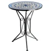 Kobolo Gartentisch Mediterran mit Platte in Mosaikoptik Weiß Blau Höhe 68 cm Durchmesser 55 cm