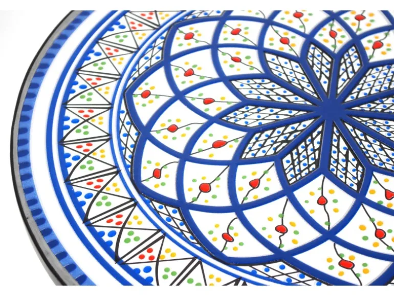 Kobolo Gartentisch Mediterran mit Platte in Mosaikoptik Weiß Blau Höhe 68 cm Durchmesser 55 cm