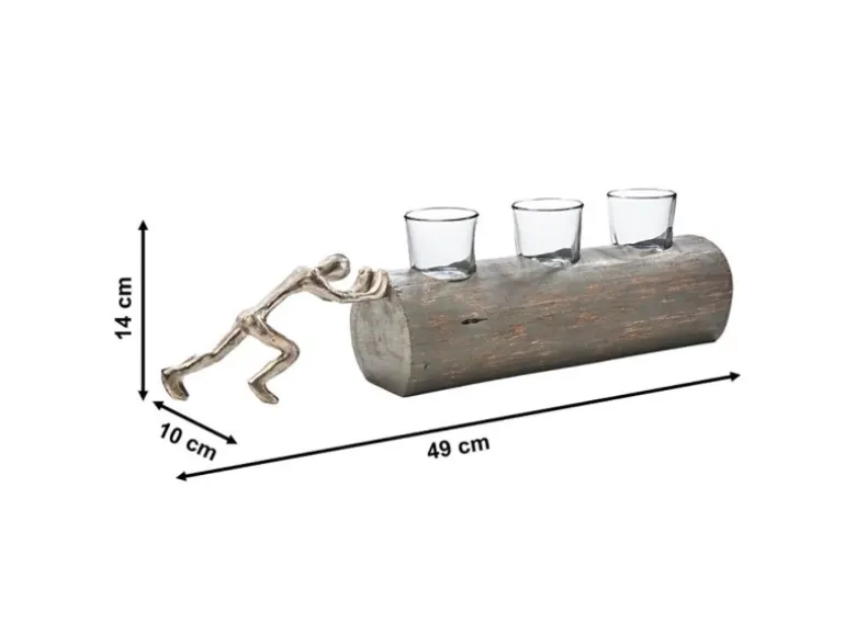 Kobolo Kerzenhalter Teelichthalter FORCE 49x10x14 cm Holz Metall Glas
