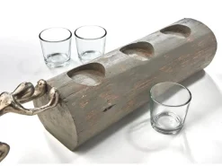 Kobolo Kerzenhalter Teelichthalter FORCE 49x10x14 cm Holz Metall Glas