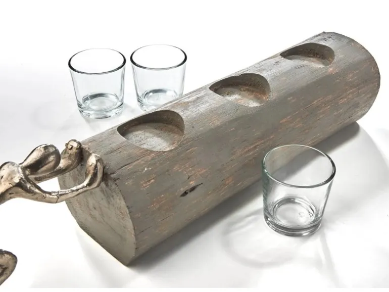 Kobolo Kerzenhalter Teelichthalter FORCE 49x10x14 cm Holz Metall Glas
