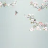 Komar Fototapete Blumen und Vögel Blau und Rosa 250 x 250 cm 611191