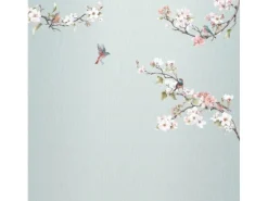 Komar Fototapete Blumen und Vögel Blau und Rosa 250 x 250 cm 611191