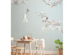 Komar Fototapete Blumen und Vögel Blau und Rosa 250 x 250 cm 611191