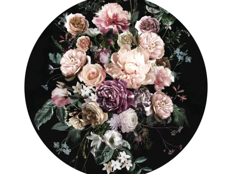 Komar Selbstklebende Runde Tapete Enchanted Flowers Rosa und Schwarz Ø 125 cm 611155