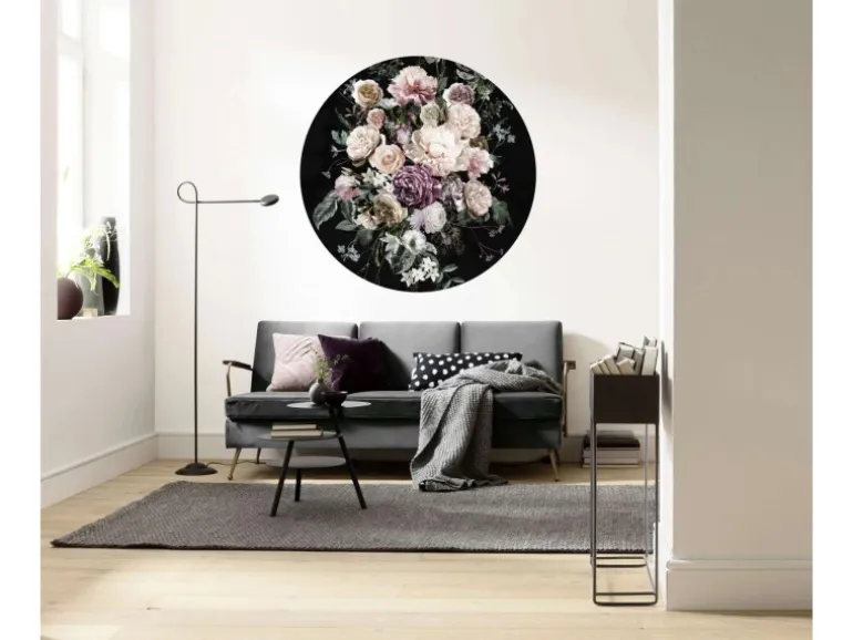 Komar Selbstklebende Runde Tapete Enchanted Flowers Rosa und Schwarz Ø 125 cm 611155
