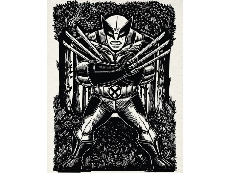 Komar Wandbild Marvel Wolverine Lino-Cut 30 cm x 40 cm Schwarz-Weiß