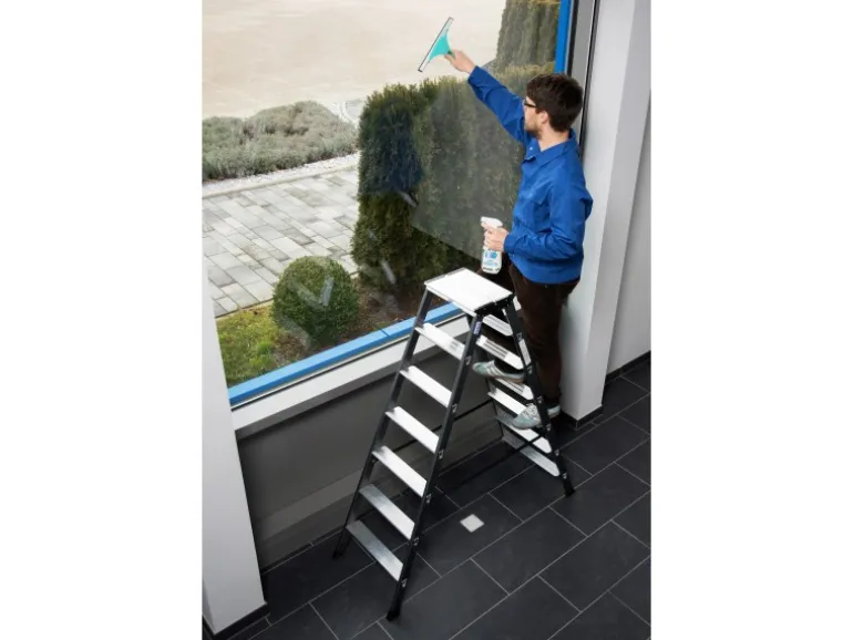 Krause Doppelleiter SePro D 2 x 7 Stufen 150 cm x 53 cm x 136 cm Eloxiert