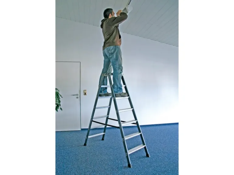 Krause Doppelleiter SePro D 2 x 7 Stufen 150 cm x 53 cm x 136 cm Eloxiert