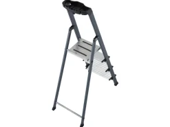 Krause Stehleiter Securo 4 Stufen Eloxiert 145 cm x 46 cm x 85 cm