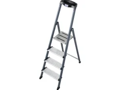 Krause Stehleiter Securo 4 Stufen Eloxiert 145 cm x 46 cm x 85 cm