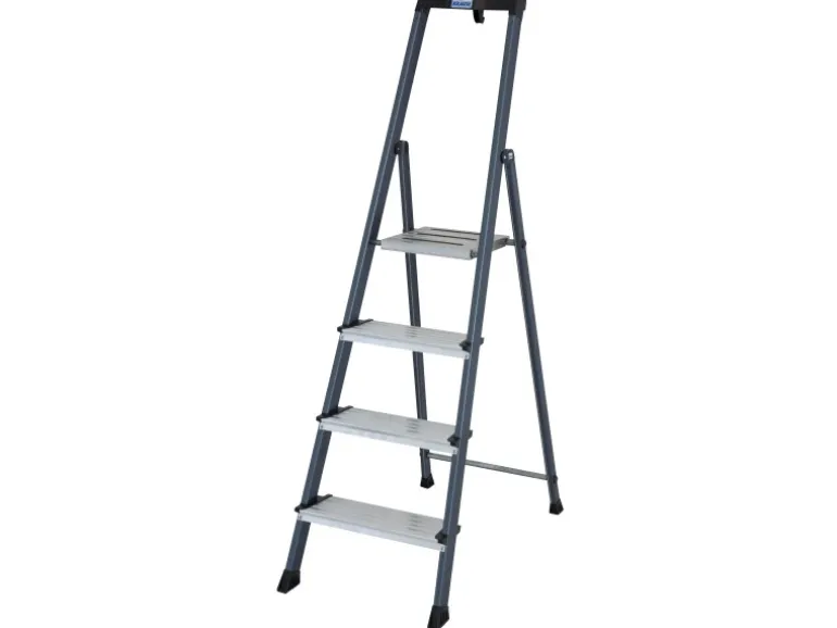 Krause Stehleiter Securo 4 Stufen Eloxiert 145 cm x 46 cm x 85 cm
