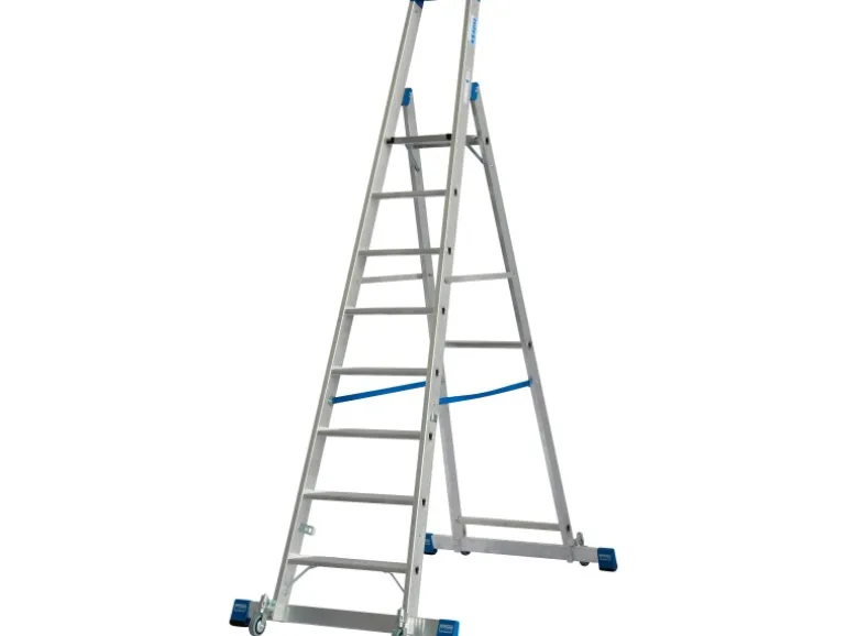 Krause Stehleiter Stabilo mit Traversen Fahrbar 8 Stufen 250 cm x 98 cm x 160 cm