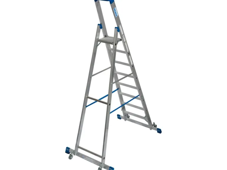 Krause Stehleiter Stabilo mit Traversen Fahrbar 8 Stufen 250 cm x 98 cm x 160 cm