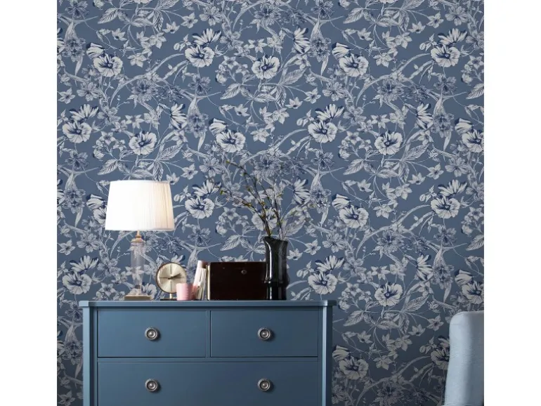 Laura Ashley Vliestapete Summerhill Midnight Blue Blau FSC®