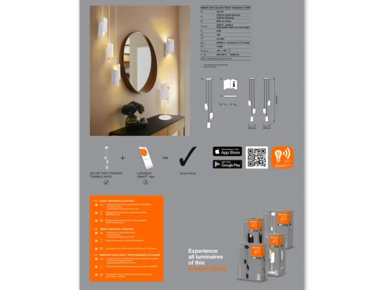 Ledvance Smart+ WiFi Pendelleuchte Decor Twist Weiß 150 cm