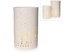 LED-Windlicht mit Sternen Ø 10,5 cm x 17,5 cm Weiß