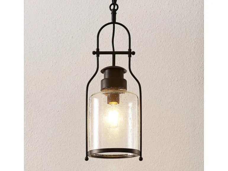 Lindby Pendelleuchte Laterne Rozalie 9624814 Retro Vintage Antik in Schwarz aus Metall 1-flammig E27 Flurleuchte