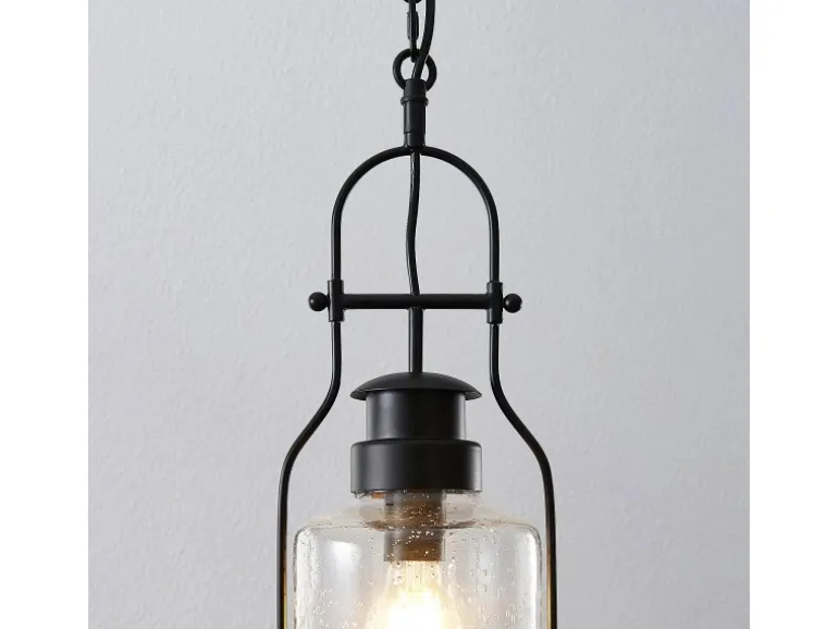 Lindby Pendelleuchte Laterne Rozalie 9624814 Retro Vintage Antik in Schwarz aus Metall 1-flammig E27 Flurleuchte