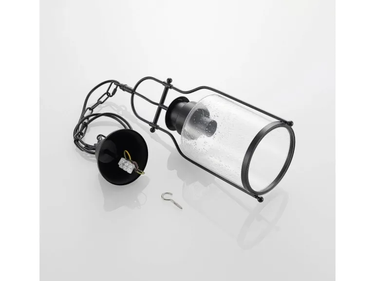 Lindby Pendelleuchte Laterne Rozalie 9624814 Retro Vintage Antik in Schwarz aus Metall 1-flammig E27 Flurleuchte