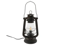 Lindby Tischlampe Laterne Raisa 9624812 Retro Vintage Antik in Braun aus Metall 1-flammig E14 Wohnzimmerleuchte