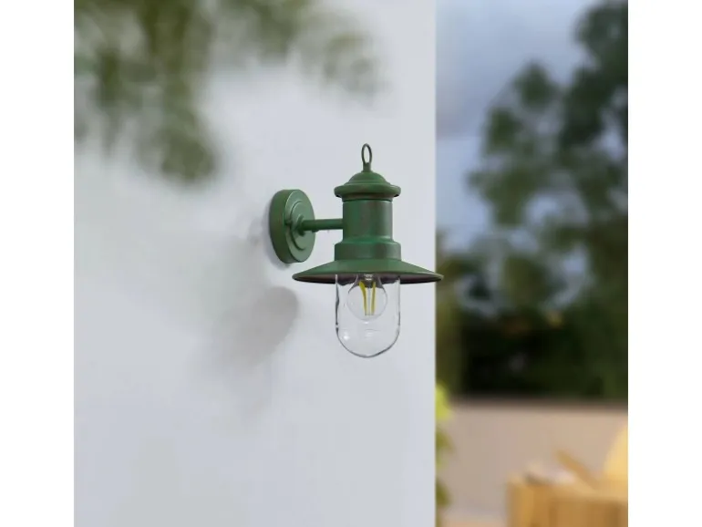 Lindby Wandleuchte Außen Laterne Eloretta 10025907 Spritzwassergeschützt Landhaus Vintage Rustikal in Grün aus Metall 1-flammig E27