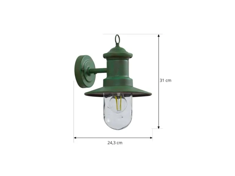 Lindby Wandleuchte Außen Laterne Eloretta 10025907 Spritzwassergeschützt Landhaus Vintage Rustikal in Grün aus Metall 1-flammig E27