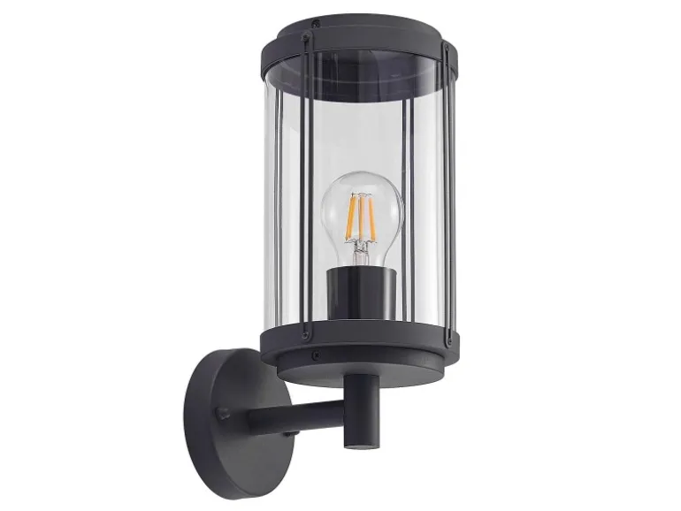 Lindby Wandleuchte Außen Laterne Ojali 9926007 Spritzwassergeschützt Modern in Schwarz aus Aluminium 1-flammig E27
