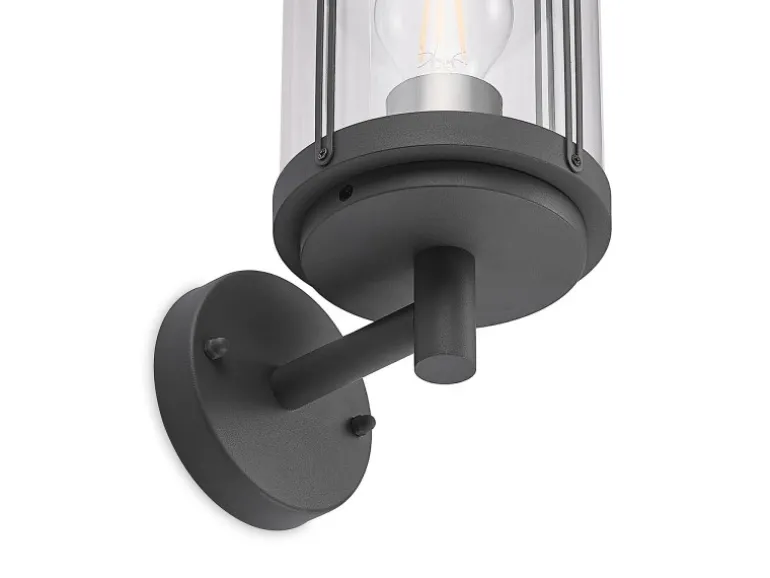 Lindby Wandleuchte Außen Laterne Ojali 9926007 Spritzwassergeschützt Modern in Schwarz aus Aluminium 1-flammig E27