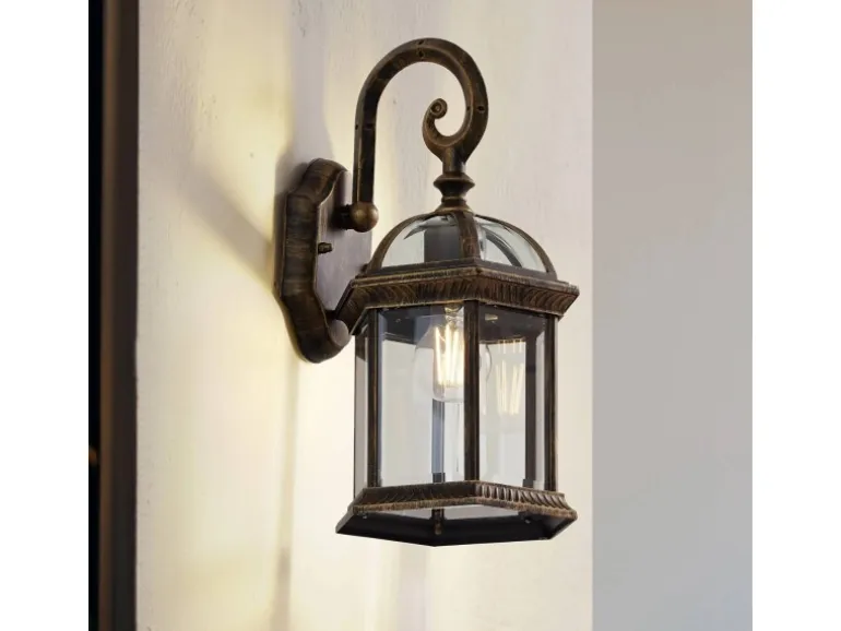 Lindby Wandleuchte Außen Laterne Adelisa 10025849 Spritzwassergeschützt Landhaus Vintage Rustikal in Bronze aus Aluminium 1-flammig E27