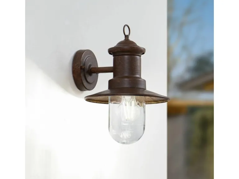 Lindby Wandleuchte Außen Laterne Eloretta 10025908 Spritzwassergeschützt Landhaus Vintage Rustikal in Braun aus Metall 1-flammig E27