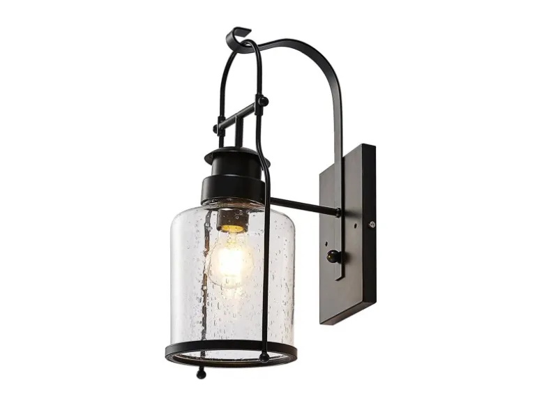 Lindby Wandleuchte Wandlampe Innen Laterne Rozalie 9624813 Retro Vintage Antik in Schwarz aus Metall 1-flammig E27 Flurleuchte