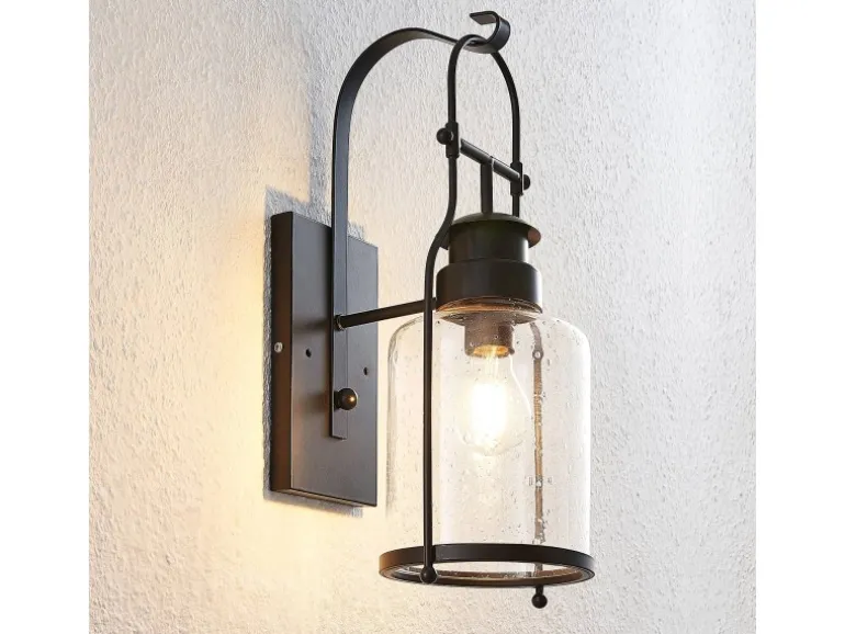 Lindby Wandleuchte Wandlampe Innen Laterne Rozalie 9624813 Retro Vintage Antik in Schwarz aus Metall 1-flammig E27 Flurleuchte