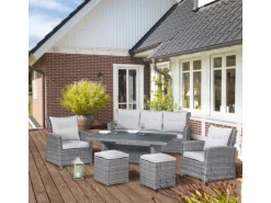 Lounge-Set mit Esstisch Vermont 6-teilig aus Polyrattan Wave Cliff