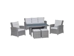 Lounge-Set mit Esstisch Vermont 6-teilig aus Polyrattan Wave Cliff