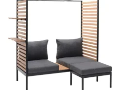 Lounge-Set Skipton 2-teilig mit Hocker Teakholz Schwarz-Anthrazit